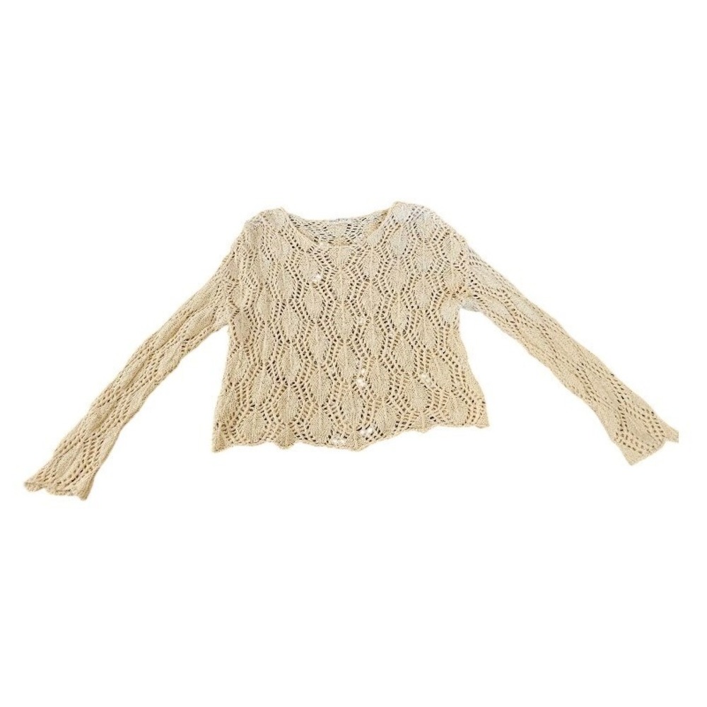 Natural Life Cream Pointelle Open Knit Cotton Sweater Top Long Sleeve Medium